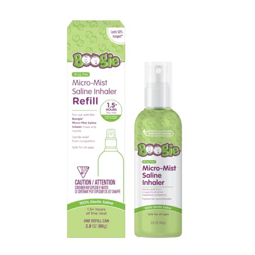 Boogie Micro-Mist Saline Inhaler Refill, Unscented - 2.8 oz | Baby Nose Congestion Relief, Nasal Spray for Kids, Pediatrician Recommended