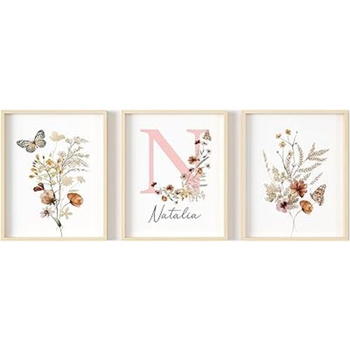 Personalized Wildflower Nursery Prints, Custom Floral Name Wall Art, Baby Girl Initial Monogram Posters, Boho Watercolor Wild Flower Artwork - Unframed (Autumn Meadow, 8x10)