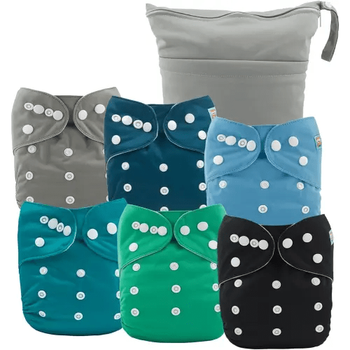 ALVABABY 6pcs Cloth Diaper Covers & 1 Wet Dry Bag, Washable Reusable Diaper Shell for Prefold with Multi-Functional Bag