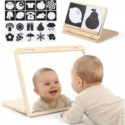 Tummy Time Mirror Toys, Baby Mirror Tummy Time Play Set for 0-6 Months