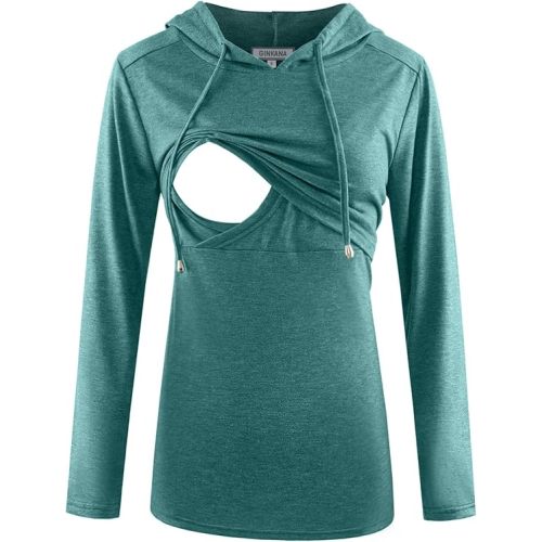 Women's Nursing Hoodie Sweatshirt Long Sleeves Breastfeeding Maternity Tops Casual Clothes