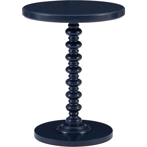 Tarkin Round Navy Blue Turned Spindle Pedestal Side Accent Table by Powell