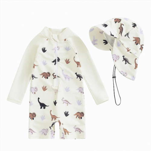 TOWED22 Baby Boys UPF 50+ Sun Protection One Piece Rashguard Swimsuit Bathing Suit with Hat Infant Beach Swimwear White,0-3 M