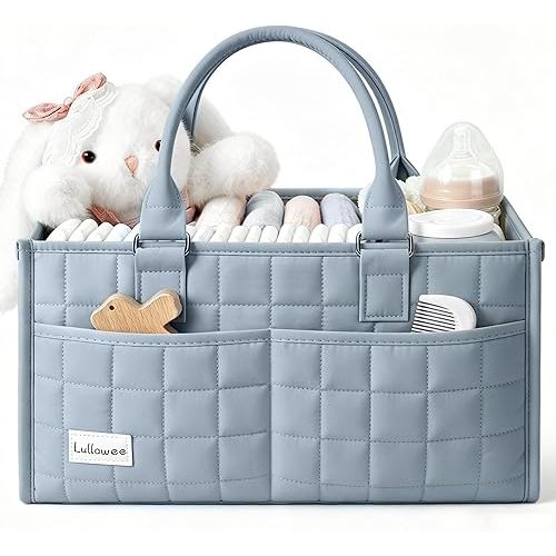 Baby Diaper Caddy Organizer, Portable Nursery Storage Basket with Handle for Newborn Boy or Girl, Gift for Baby Shower Essentials, Registry Must Have Bag, Caddie Car Organizer, Blue
