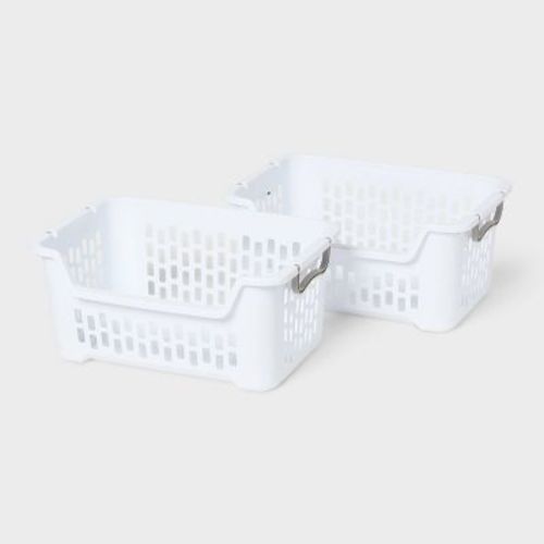 2pk Stacking Laundry Basket White - Brightroom™