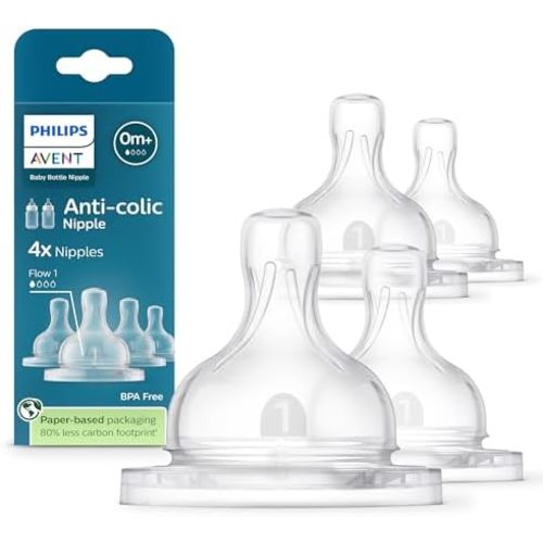 Philips Avent Anti-Colic Baby Bottle Nipples, Slow Flow, BPA-Free, 4-Pack