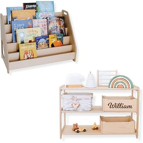 Montessori Bookshelf + Small Toy Shelf + Corner Toy Shelf, Wooden Shelf, Kids Bookcase, Toy Storage, Kids Furniture, Montessori Shelf (Bookshelf + Toy Shelf)