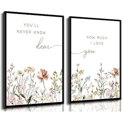 2 Pcs Wildflower Nursery Wall Art Flower Botanical Sentence Poster Painting Picture Wall Decor Boho Girl Nurseries PrintArtwork for Nursery Baby Room Living Room Bedroom Home Decoration