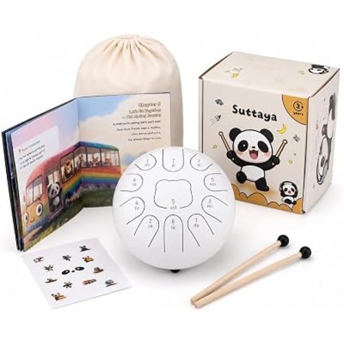 Rain Drum for Outside, Steel Tongue Drum for Kids, 6-Inch 11 Notes Musical Gift for Children and Hobbyists - Bedtime Story and Drum with Mallets & Stickers by Suttaya