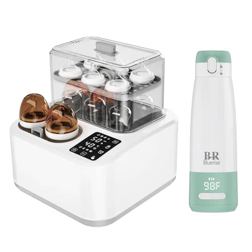 BRBLUERISE Baby Bottle Sanitizer and Dryer 8-in-1 Electric Steamer Portable Bottle Warmer Fast Heating for Breast Milk and Formula