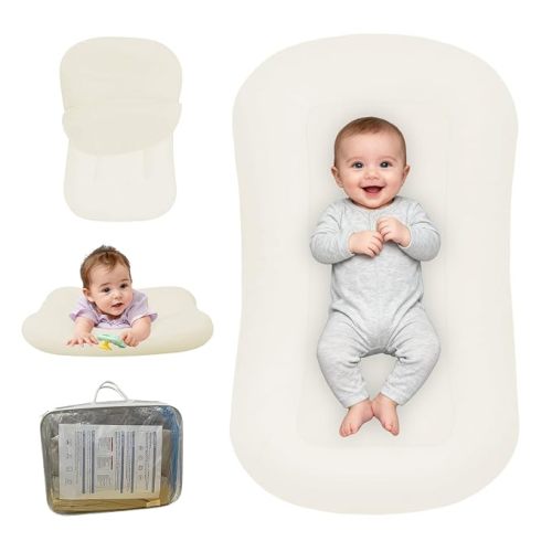 Baby Lounger for Newborn, Bionic Design Baby Lounger, Soft Organic Cotton Breathable Lounger for Infants 0-24 Months (Light Khaki)