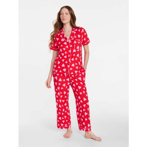 Joyspun Women's Dreamy Soft Collection Notch Knit Top and Capri Pants Valentine's Day Pajama Set, 2-Piece, Sizes XS-3X