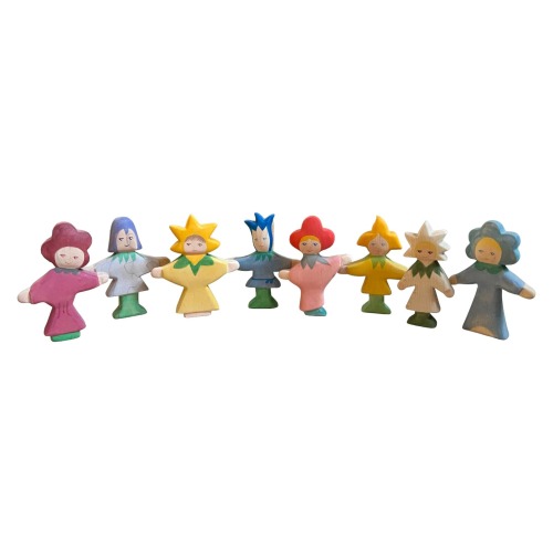 Handcrafted Open Ended Wooden Toy Figure - 8 Pieces Flower Children Set