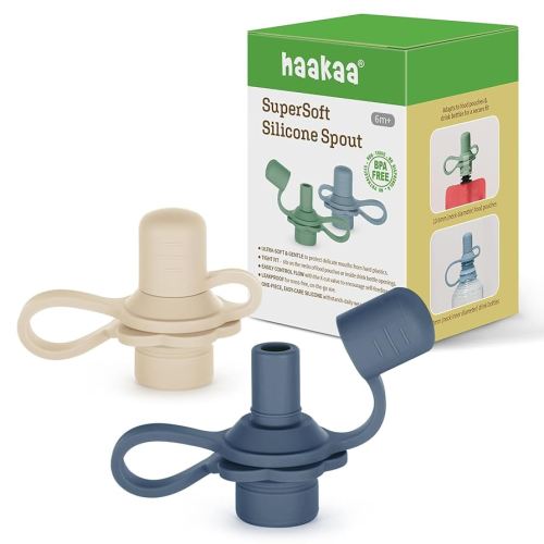 haakaa Multi-Functional Silicone Spout,Pouch Topper No Spill,Water Bottle Topper for Toddlers,100% Food Grade Silicone,2 Pack