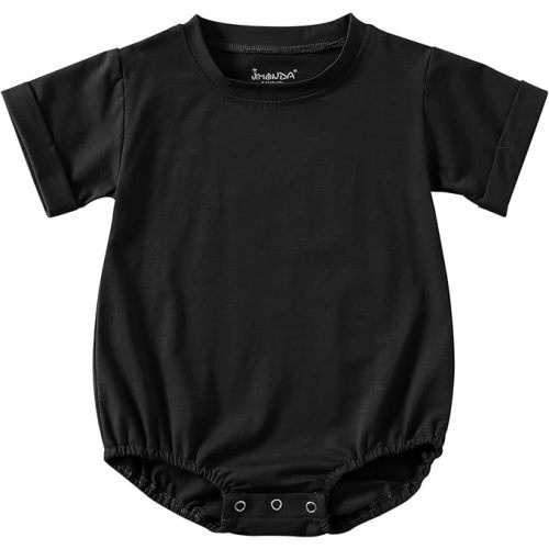 Jimonda Baby Boy Girl Bubble Romper Solid Color Bodysuit Short Sleeve Organic Cotton T-Shirt