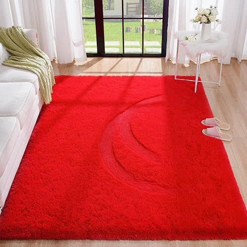 BENRON Red Fluffy Rugs for Living Room Bedroom 4x6, Soft Plush Rug for Kids