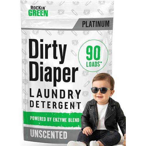 Rockin' Green Laundry Detergent, Plant based, All Natural Laundry Detergent Powder, Vegan and Biodegradable Odor Fighter, Safe for Sensitive Skin (Baby Cloth Diaper 90 Loads Unscented)