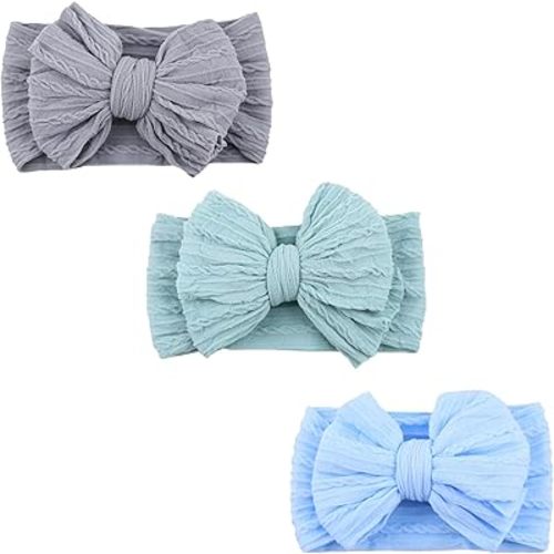 Baby Nylon Headbands Soft Hair Bow Elastics Hairbands Accessories for Baby Girls Newborn Infant Toddler Kids (Blue)