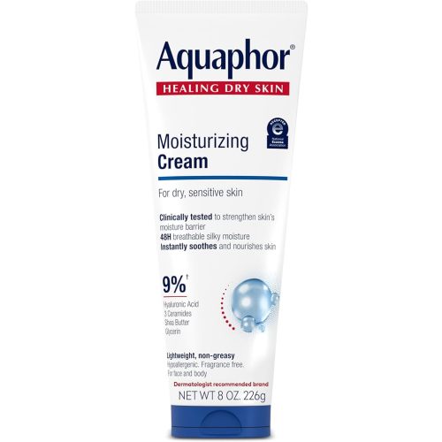 Aquaphor Moisturizing Face and Body Cream with Hyaluronic Acid, 8 OZ