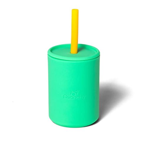 Avanchy Silicone Training Sippy Cup with Straw Lid- Green, 5oz