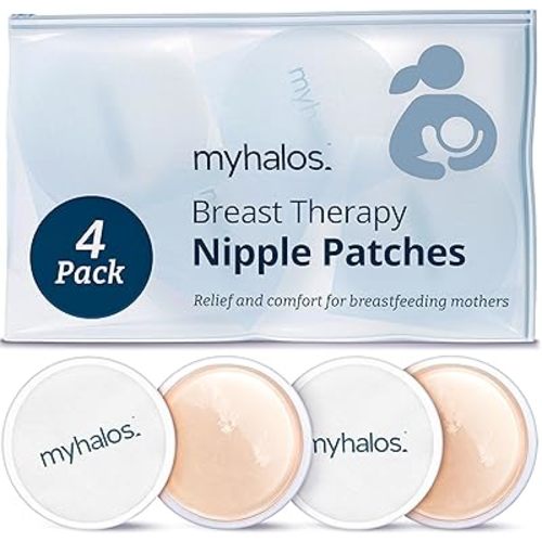 MyHalos® Nipple Pads for Breastfeeding - 4 Reusable Hydrogel Cooling Shields - Breastfeeding Essentials for Engorgement, Nipple Pain Relief - Nursing Pads for Post Partum Breast Care (4 Pack)