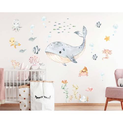 Cute XL Ocean Fabric or Vinyl Wall Decal set for your nursey, no sticky residue and its reposition-able!