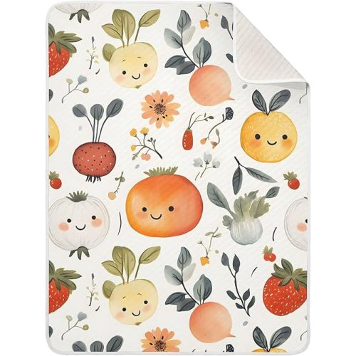 xigua Cute Fruits and Vegetables Baby Blanket Cotton Blanket for Infants, Lightweight Soft Receiving Blanket & Swaddling Blanket for Crib, Stroller, Nursery Blankets, 30x40 inch