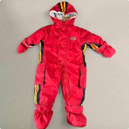 Vintage Le Petit Rothschild Red Baby Snowsuit 12M Racing Stripe One Piece