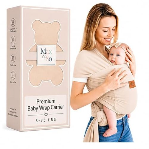 Baby Wrap Carrier - Breathable Cotton Newborn to Toddler Carrier 8-35 lb - Secure Postpartum Baby Holder with Front Pocket by Max&So (Off-White)