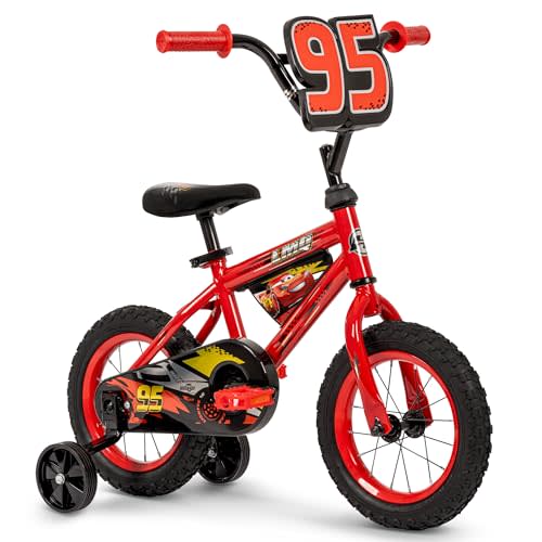 Huffy Disney and Marvel 12/16 Inch Boys Bikes, Multiple Color Options | Spider-Man, Lightning McQueen, Spidey and His Amazing Friends, Removable Training Wheels, EZ Build Assembly, Children