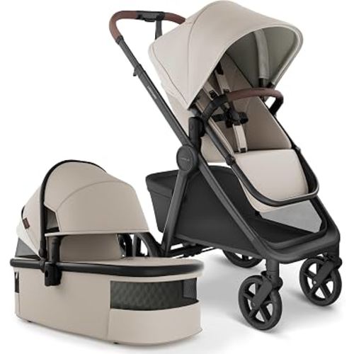 Mompush Ultimate 3 Full-Size Stroller with Bassinet, Newborn to Toddler | Reversible, extendable seat, large all-terrain wheels, full suspension, one-second fold, magnetic harness, UPF50+