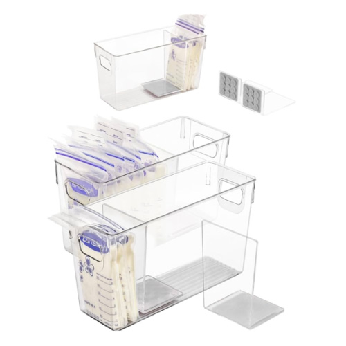 Breastmilk Storage Container with L Shaped Separator Boards, Dividers Will Flatten Standing Breast Milk Bags in Organizer Bins Save Refrigerator Space | 2 Containers Plus 4 Gray Removable Dividers