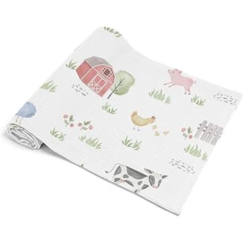Sweet Jojo Designs Baby Muslin Swaddle Blankets (Farm Animals) - 47x47 for Newborn Boys and Girls Nursery, Lightweight 100% Cotton Blanket (Neutral, Watercolor Farmhouse, Barn, Horse, Cow, Sheep, Pig)