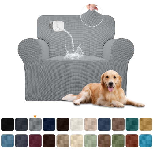 Sanmadrola 100% Waterproof Sofa Cover Non Slip Couch Cover Stretch Slipcover Leakproof Couch Protector for Kids Dogs Cats Pets, Light Gray, Chair