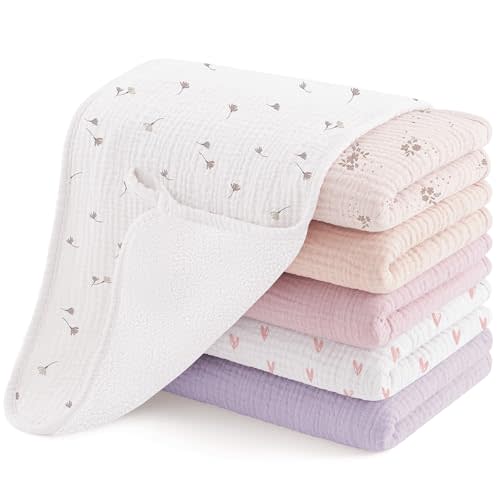 Susurration Muslin Burp Cloths, Soft Baby Burping Cloths for Unisex Boys and Girls, Newborn Essentials Large Extra Absorbent Washcloths, 20x10in, 6 Pack