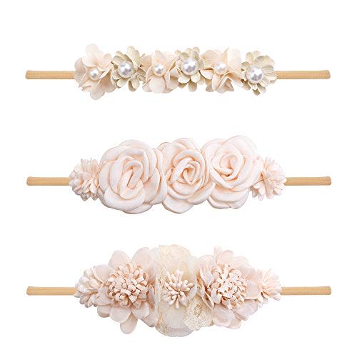 mligril Baby Headbands Set Flower Hair Bows Accessories-Elastic Hair Band Crown FLoral Wraps Birthday Gifts for Girls Newborn Infant Toddler 3Pcs