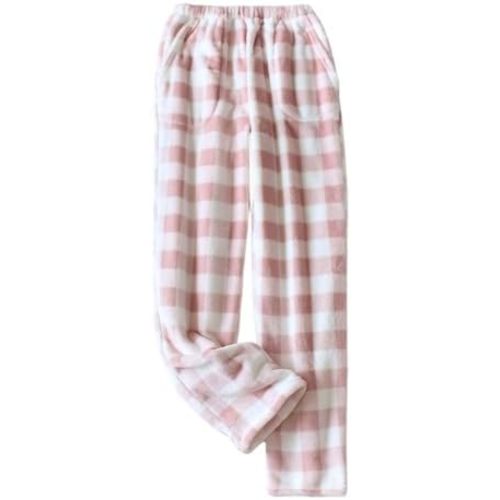 Womens Plaid Fluffy Pajama Pants Fuzzy Fleece Cozy Lounge Pants with Pockets Winter Warm Pj Bottoms