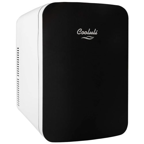 Cooluli 15L Mini Fridge for Bedroom - Car, Office Desk & College Dorm Room - 12v Portable Cooler & Warmer for Food, Drinks, Skincare, Beauty & Makeup - AC/DC Small Refrigerator with Glass Front, Black: Home & Kitchen