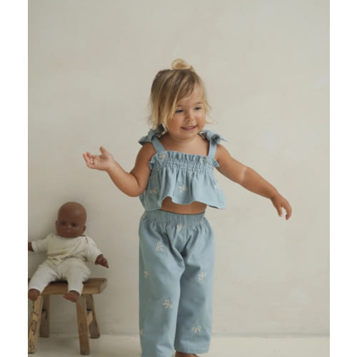 DENIM BOW TIE CROP & PANT SET