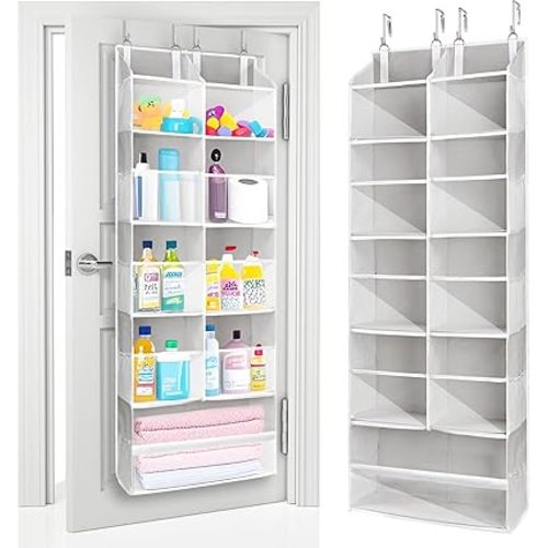 ULG Over the Door Organizer, 5-Tier Extra Large Hanging Storage with 10 Mesh Pockets, 100 lbs Capacity, Heavy Duty Door Organizer for Closet, Bedroom, Nursery Light Grey
