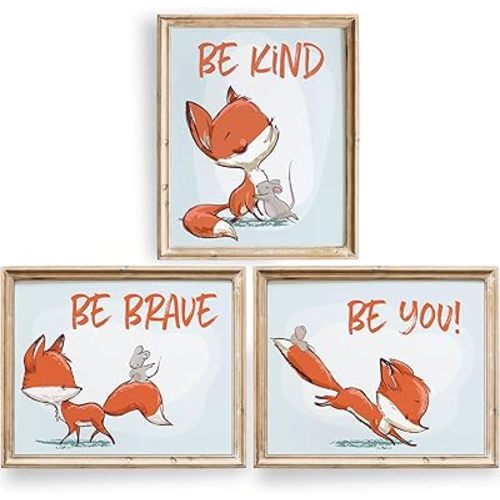 DREAM BIG PRINTABLES Fox Wall Art Prints (Set of 3) - Unframed - 8x10s | Woodland Nursery Decor - Inspirational Quotes for Boys and Girls Room - Be Kind, Be Brave, Be You - Kids Positive Affirmations