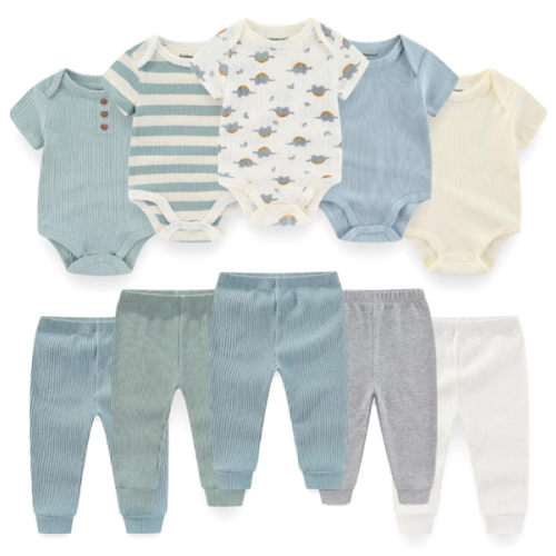 BIGBIGKISS Baby Bodysuit and Pant Set 10Pcs Baby Boy Girl Clothes Outfits