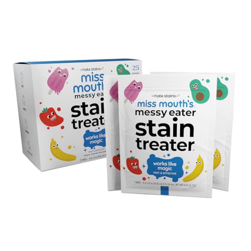 Miss Mouth's Messy Eater Stain Treater Wipes - 25 Pack Stain Remover - Newborn & Baby Essentials - No Dry Cleaning Food, Grease, Coffee Off Laundry, Underwear, Fabric