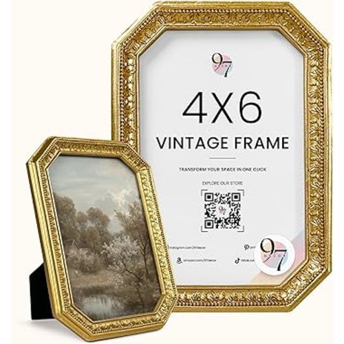Amazon.com - 97 Decor 4x6 Vintage Picture Frame - Gold Antique Frame 4x6, Ornate Frames 4 X 6 With Glass Front For Tabletop Photo Display And Wall Hanging, Victorian Poster Frame 4 By 6 Vintage Wall Decor