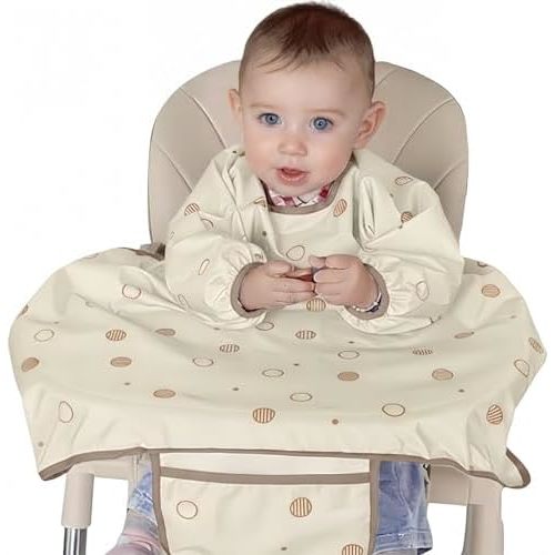 MOTEERLLU Coverall Baby Feeding Bib for Eating,Long Sleeves Bib Attaches to Highchair and Table,Weaning Bibs