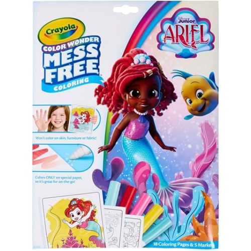 Crayola Color Wonder Disney Junior Ariel Mess Free Coloring Pages, Gift for Toddlers, Travel Activity, Disney Coloring, Ages 3+
