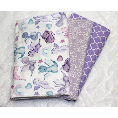 Baby Girl Burp Cloths, Baby Burp Cloths, Burp Cloth set, Baby Girl Dragon theme nursery, Baby Shower Gift, Pink and Purple Dragon Burp Cloth