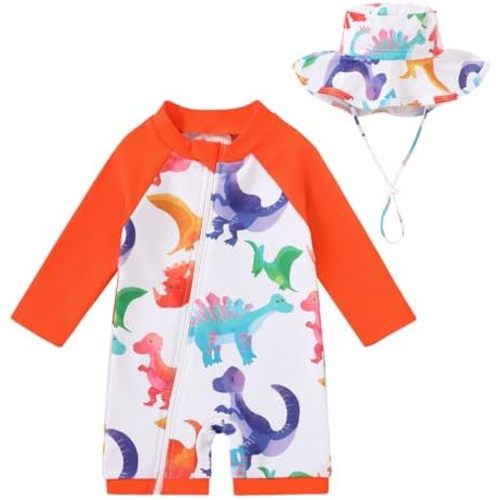 Baby Boys Swimsuit Toddler One Piece Zipper Bathing Suit Long Sleeve Rash Guard Swimwear Sunsuit