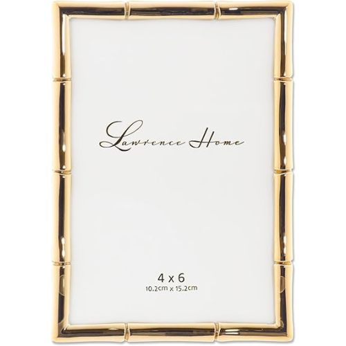 Lawrence 712246 4-Inch W x 6-Inch H Gold Metal Picture Frame with Bamboo Design