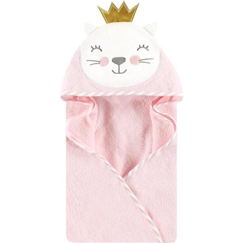 Hudson Baby Unisex Baby Cotton Animal Face Hooded Towel, Cat Princess, One Size